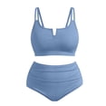 thumbnail image 6 of Womens Bikini Swimsuit Two Piece V Neck Knot Front High Leg Bottom Push Up Bathing Suit Tummy Control Swimwear Beach Vacation, 6 of 6