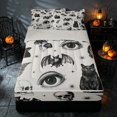 thumbnail image 2 of Homewish Halloween Skull Bat Cat Zipper Queen Comforter Set with Fitted Sheet and 2 Pillowcases, Mushroom Eye Floral Zipper Bedding Set, Black White, Gray Reversible, 2 of 7