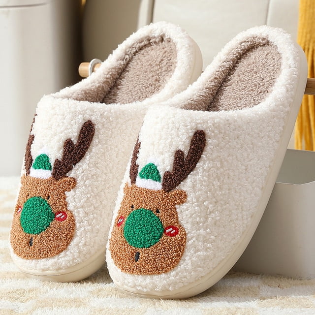 CoCopeanut Cute Winter Slippers For Men Women House Plush Slides Bedroom Furry Winter Christmas Family Couple Xmas Party Shoes -