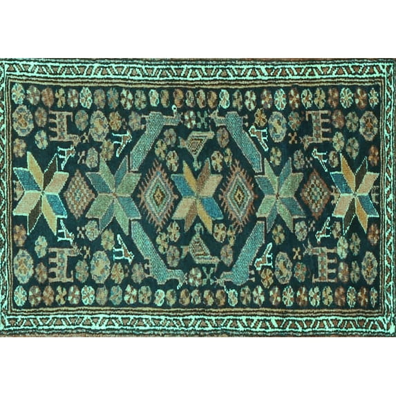 Ahgly Company Indoor Rectangle Persian Turquoise Blue Traditional Area Rugs, 6' x 9'