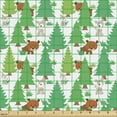 thumbnail image 2 of Forest Fabric by the Yard, Continuous Pine Tree Bear Gazelle Motifs Cartoon Pattern on Plain Backdrop, Decorative Upholstery Fabric for Chairs & Home Accents, White and Sea Green by Ambesonne, 2 of 5