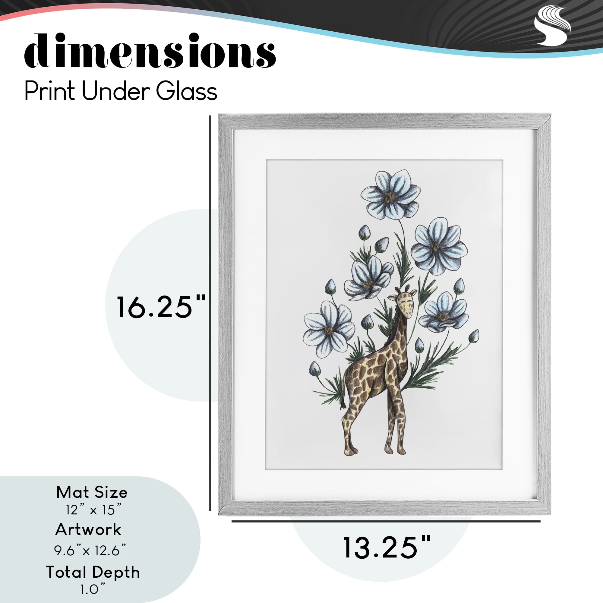 Giraffe with Flower Blossoms Gray Framed Print Under Glass, design by Cecilia Battaini