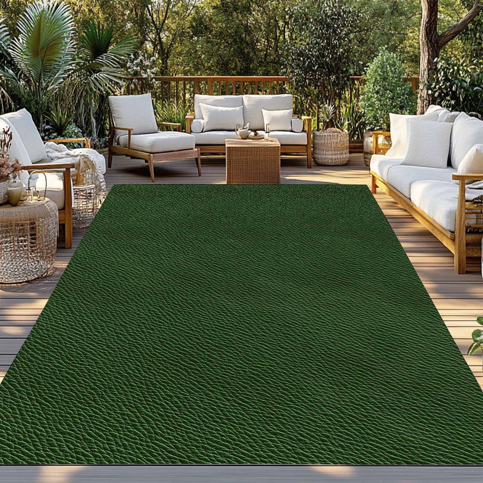 Fsddascl Solid Dark Green Outdoor Rug for Patio/Deck/Porch, Non-Slip Large Area Rug 6 x 9 Ft, Retro Minimalism Abstract Denim Texture Indoor Outdoor Rugs Washable Area Rugs, Camping Rug Carpet