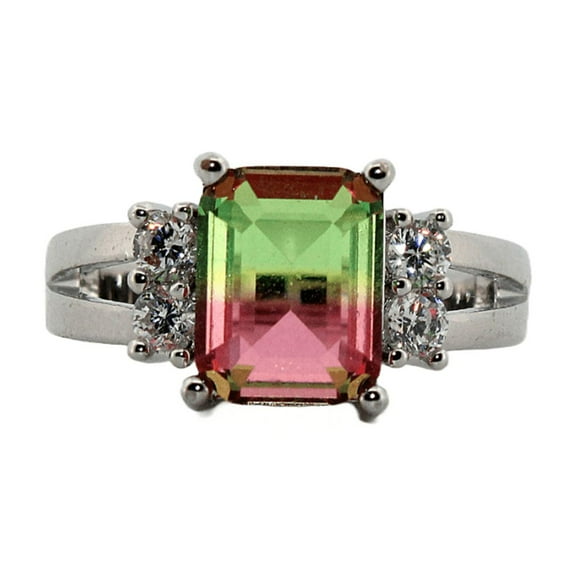 2ct Emerald Pink & Green Watermelon Tourmaline Silver Ring, Size 6 2EPGWTSRS6