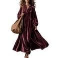 thumbnail image 2 of Jowdiw Velvet Dress for Women Plus Size Long Sleeve Cowl Neck Loose A Line Maxi, 2 of 6