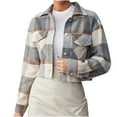 thumbnail image 3 of DDAPJ pyju Womens Cropped Plaid Jacket Button Down Shacket Fashion Casual Western Jackets with Pockets Gray XL, 3 of 8