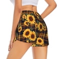 2 in 1 Running Shorts for Women, Brown Blue Plaid Sunflower High
