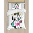 thumbnail image 3 of Inspirational Duvet Cover Set Queen Size, You and Me Quote with Rainbow Clouds and Hearts Love Romance Doodle Print, Decorative 3 Piece Bedding Set with 2 Pillow Shams, Multicolor, by Ambesonne, 3 of 3