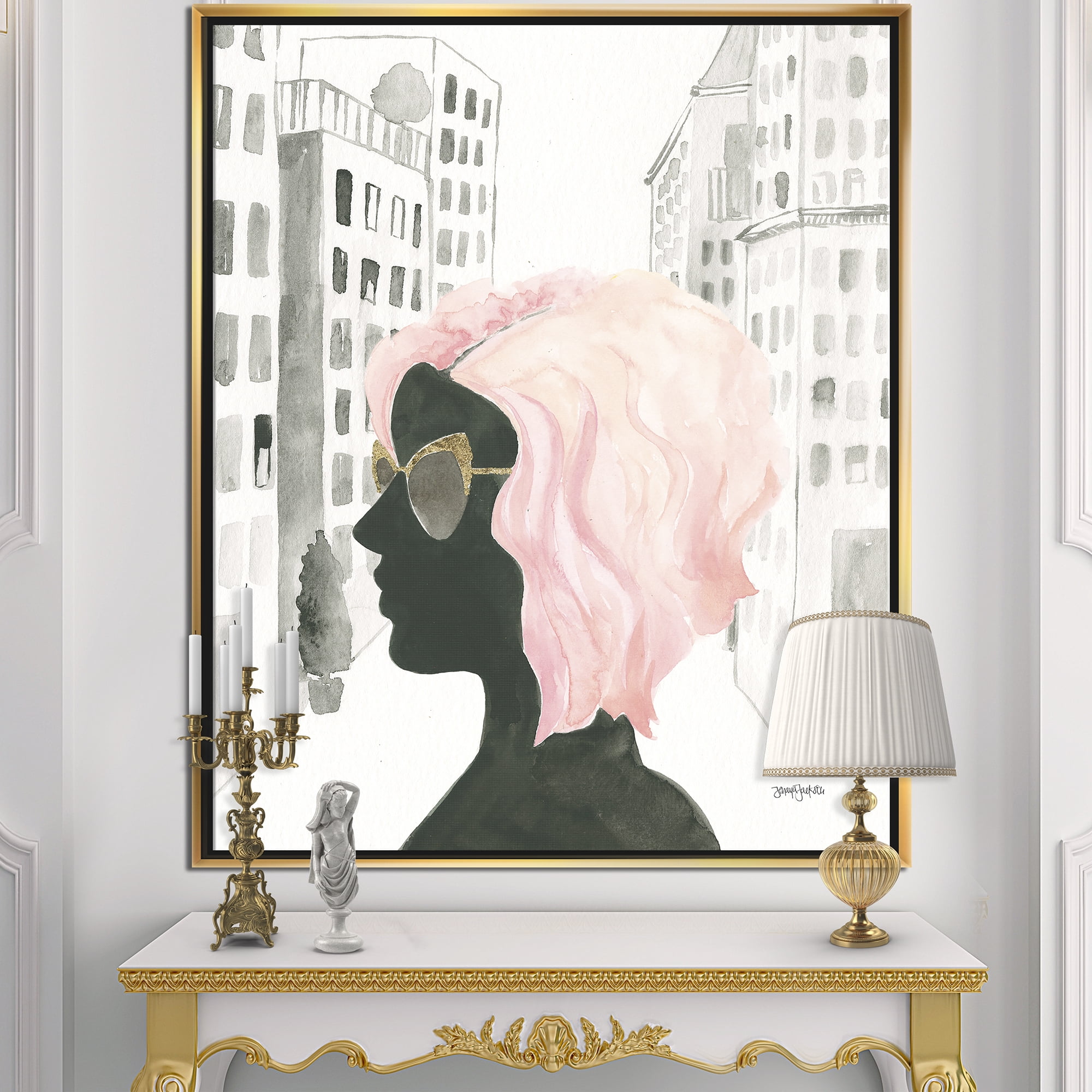 Designart ' Glam Pink Ladies IV ' Fashion Framed Canvas
