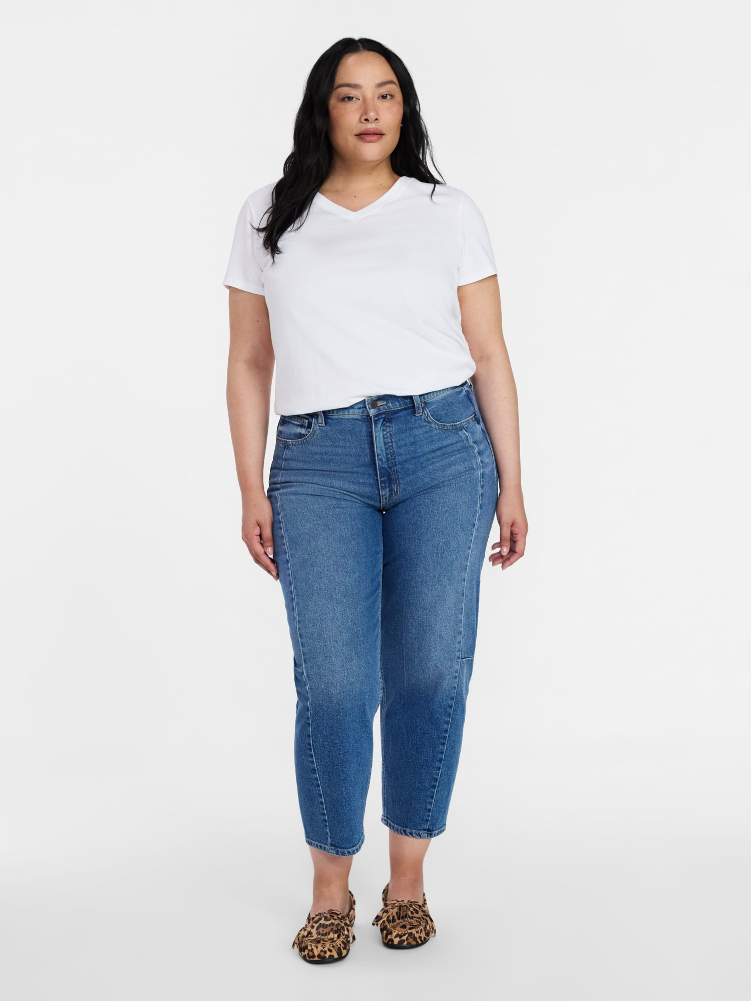 Time and Tru Women's Cotton V-Neck Tee with Short Sleeves, Sizes XS-4X