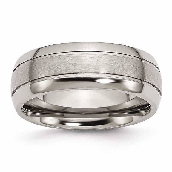 Titanium Grooved 8mm Brushed and Polished Band Ring - Size 8