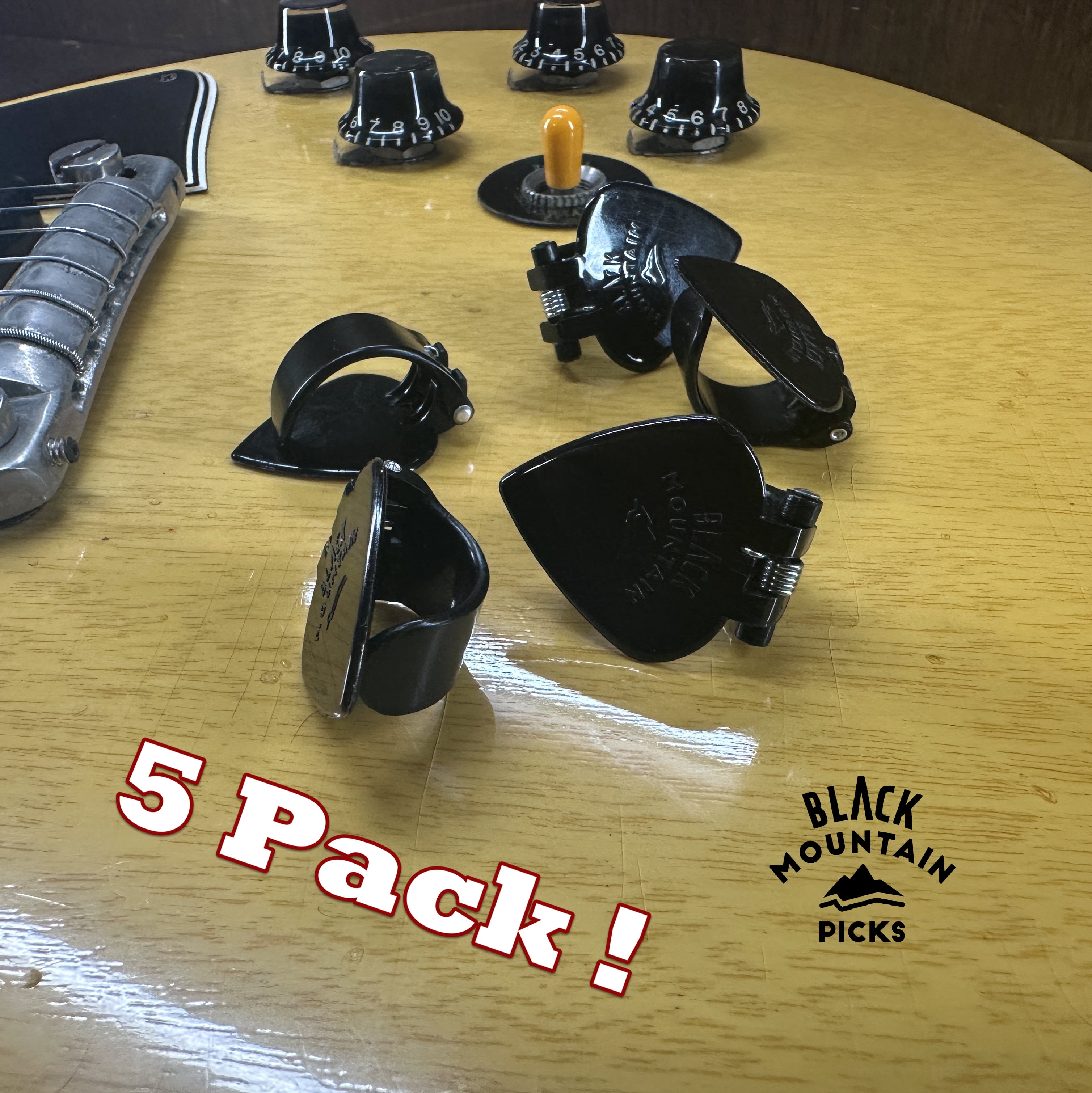 5X BLACK MOUNTAIN Spring Loaded Guitar Thumb Picks | Jazz Tipped Universal Fit