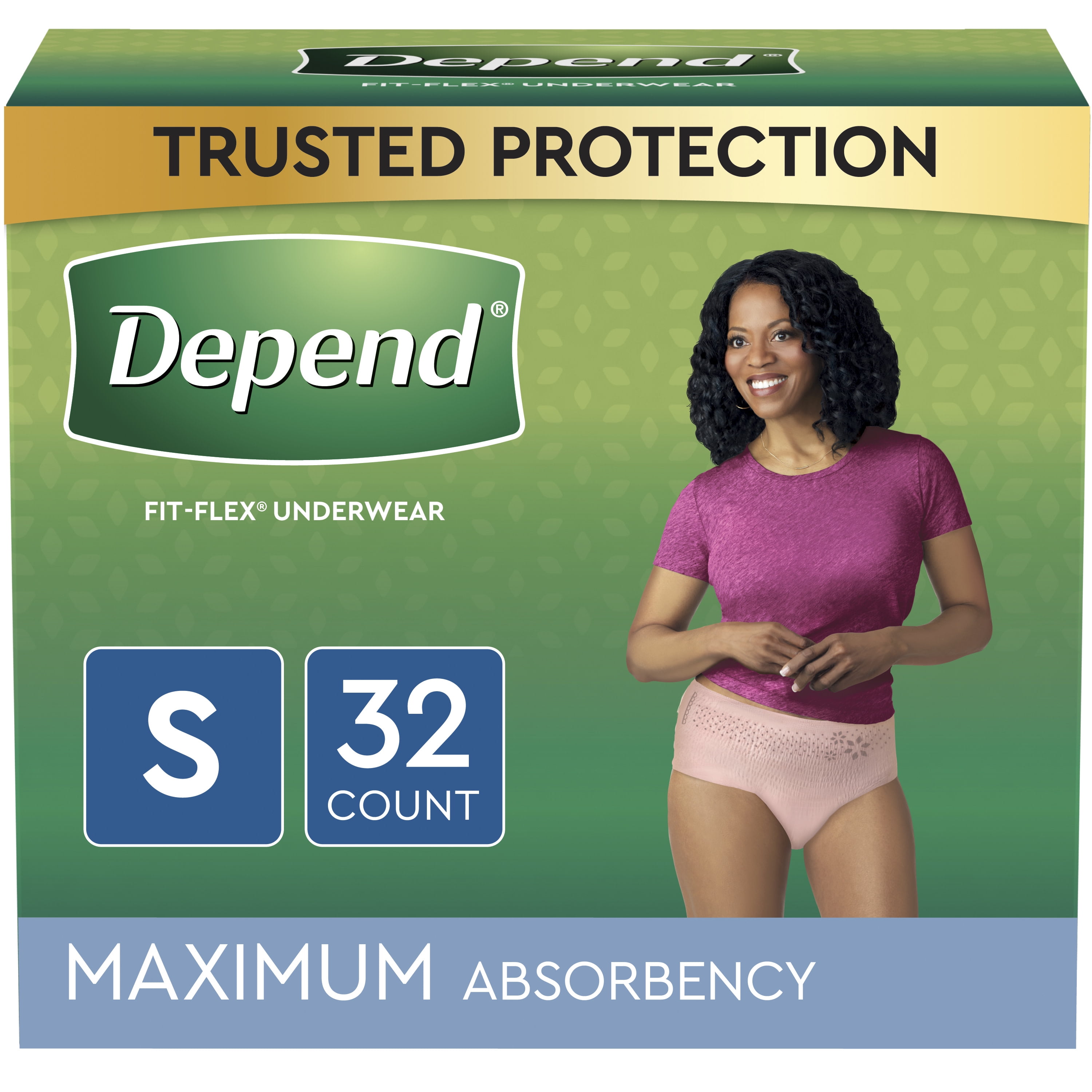 Depend Fit-Flex Incontinence Underwear for Women, Maximum Absorbency, S, Light Pink, 32ct