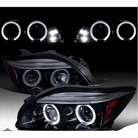 Black Smoke Fit 2005-2010 Scion tC LED Halo Projector Headlights Head Lamps L R