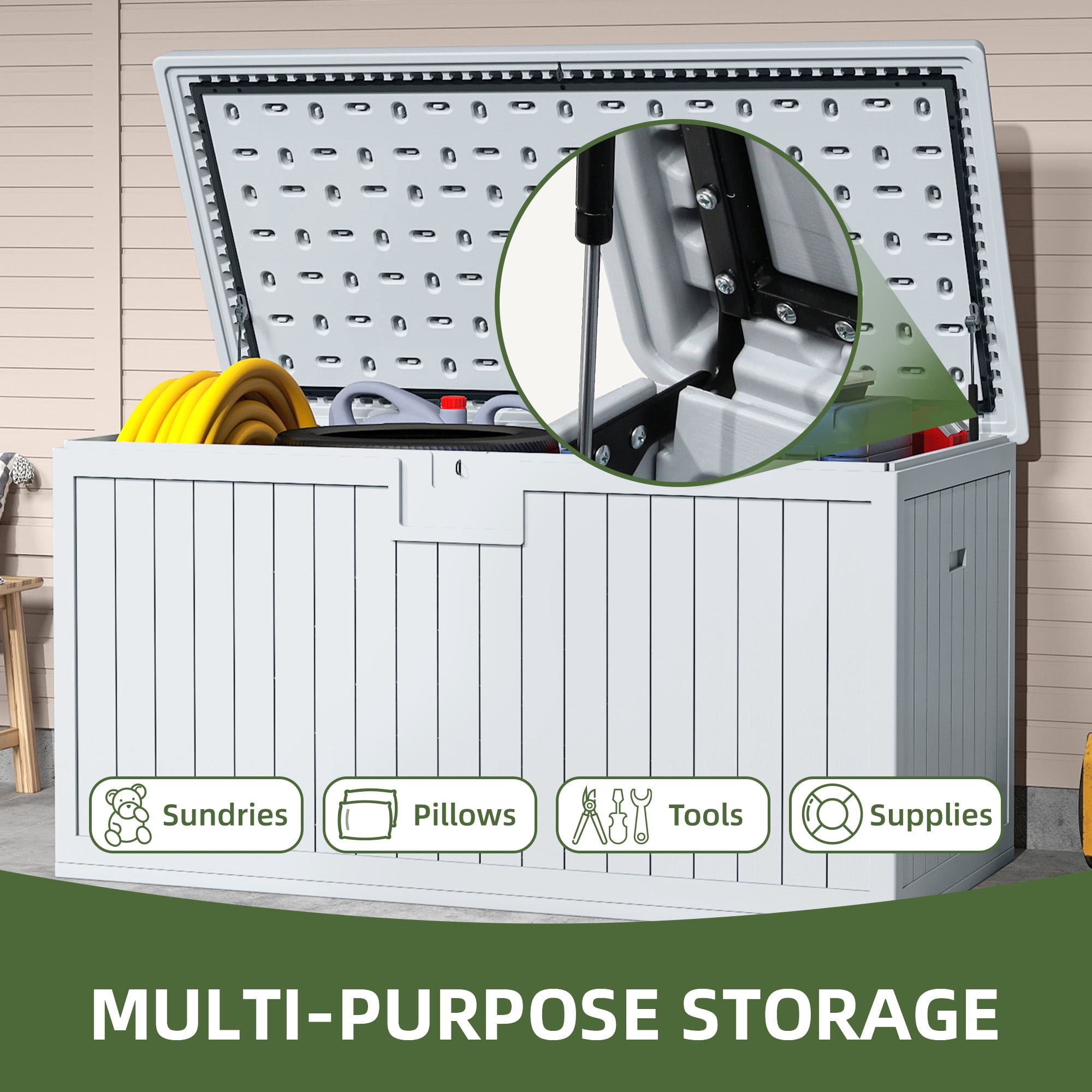 Uforic XXL 230 Gallon Large Deck Box, Outdoor Storage for Patio Cushions, Garden Tools, Flexible Divider, Waterproof, Lockable, White