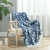 Luxury Soft Printed Flannel Fleece Throw Blanket with Decorative Tassels for Bed,Couch,50" x 60"