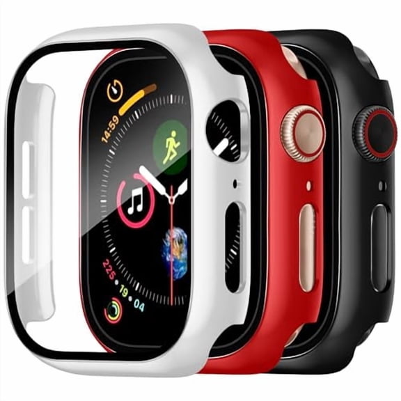 3‑Pack Slim Protective Case with Screen Protector Compatible with Apple Watch SE3/SE2/SE/6/5/4 40mm, Hard PC Full‑Coverage Bumper Cover for iWatch 40mm (Black/White/Red)