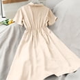 thumbnail image 5 of Bxsruta Girls Preppy A-Line Dress Short Sleeve Button Up Shirt Dress with Bow Tie High Waisted Summer School Uniform for Teen Kids, 5 of 7