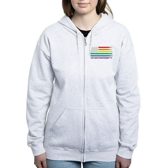 CafePress - Rainbow American Flag Zip Hoodie - Women's Zip Hoodie
