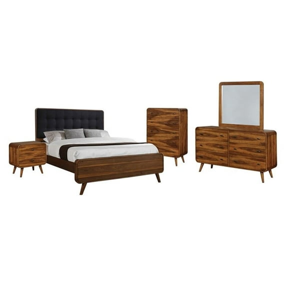 Robyn Bedroom Set with Upholstered Tufted Headboard Dark Walnut
