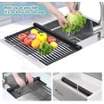 thumbnail image 5 of Over The Sink Dish Drainer Drying Rack, 17.6" W x 15.4" L Roll Up Dish Racks Kitchen Sink Organizer Silicone Wrapped Large in Sink Dish Drying Rack Foldable Rolling Drain Mats Anti-Slip, 5 of 8