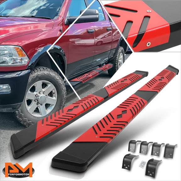 PM PERFORMOTOR for 09-24 Dodge Ram 1500-3500 Quad Cab 5.5" Black Running Boards w/Red Step Pad