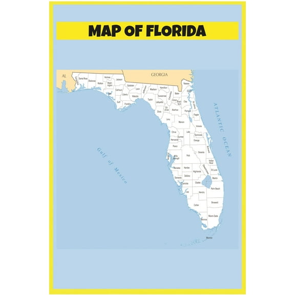 Map of Florida - Laminated Wall Map Poster Print Perfect for Classrooms and Homes - Vivid Imagery with Bright Colors - 18x24