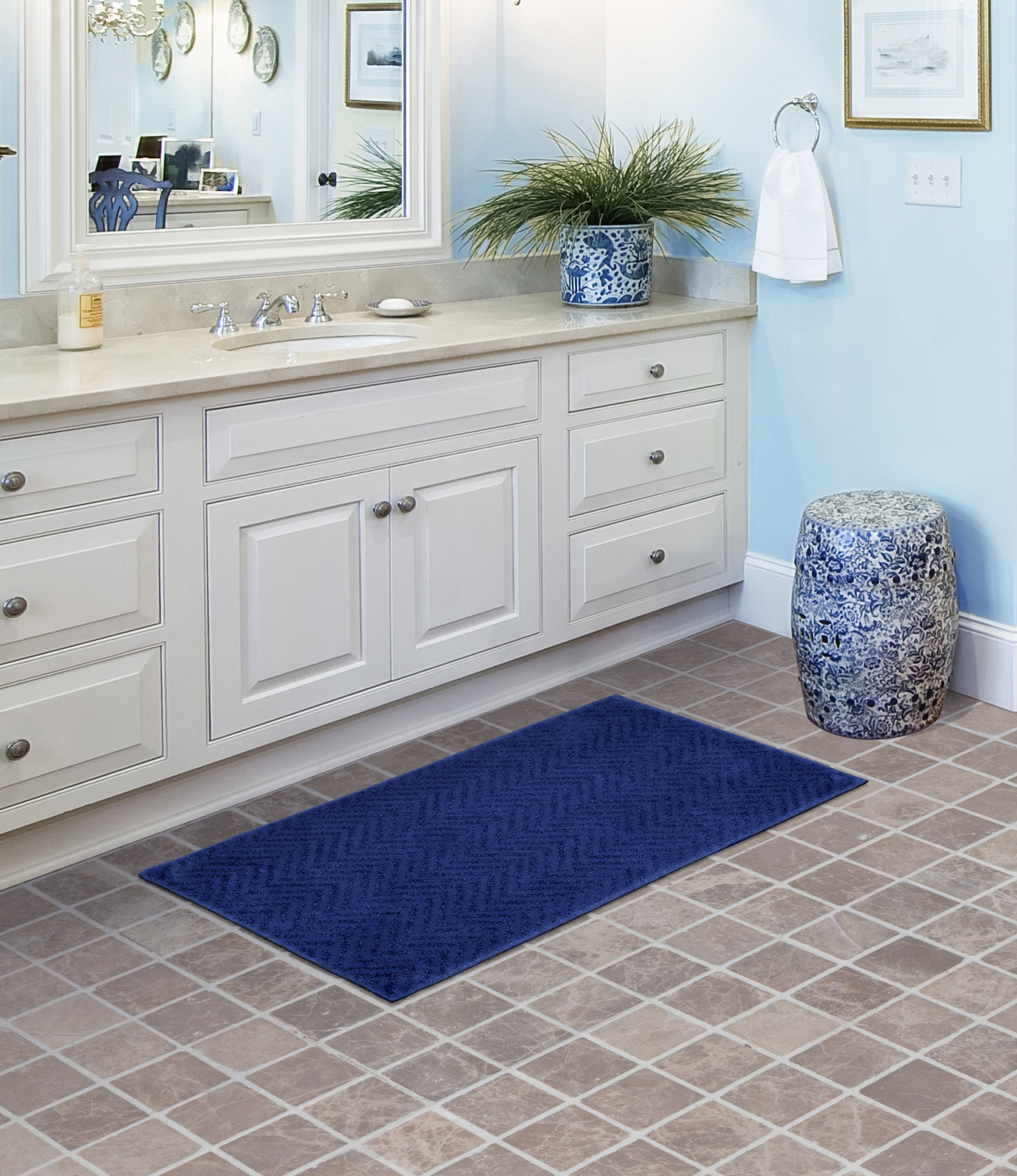 Garland Rug Palazzo Nylon Washable Bath Rug Indigo Blue, 21"x34