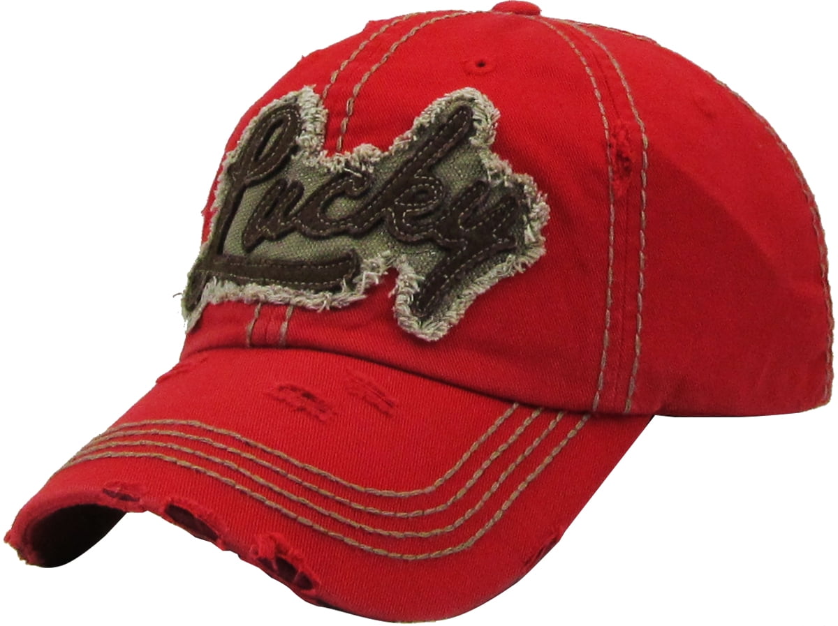 Lucky Red Vintage Distressed Washed Baseball Hat Cap - Walmart.com