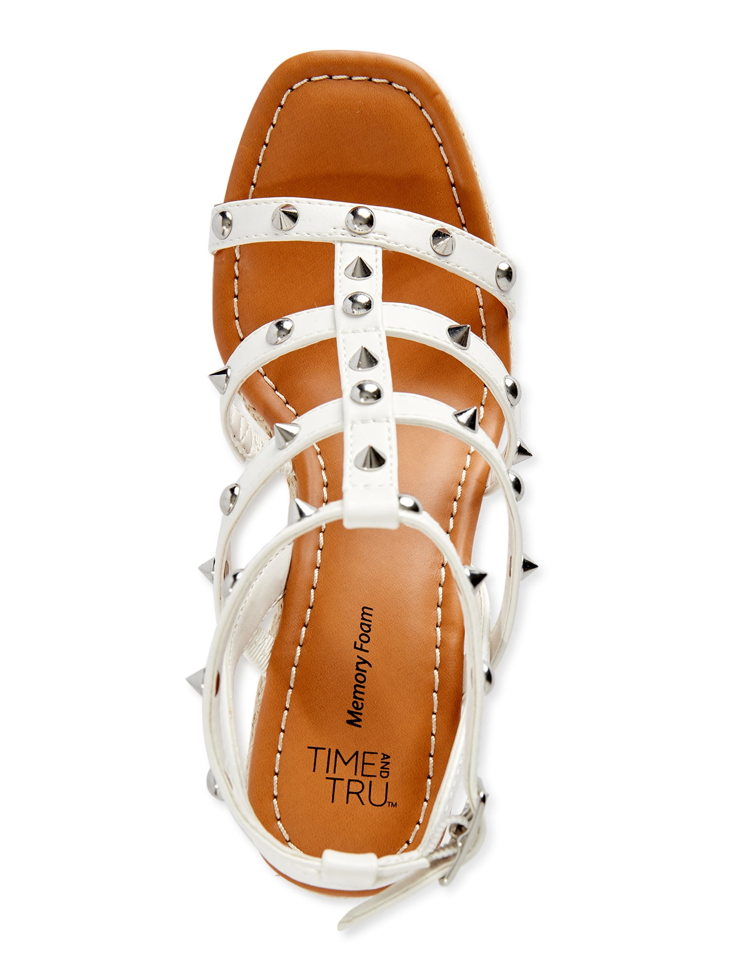 Time and Tru Women’s Studded Strap Wedge Sandals, Wide Width Available