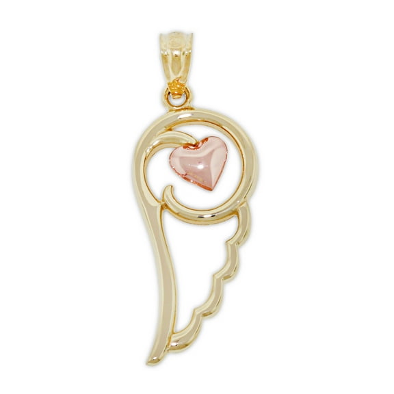 Charm America - Gold Angel Wing Heart Charm - 10 Karat Solid Gold