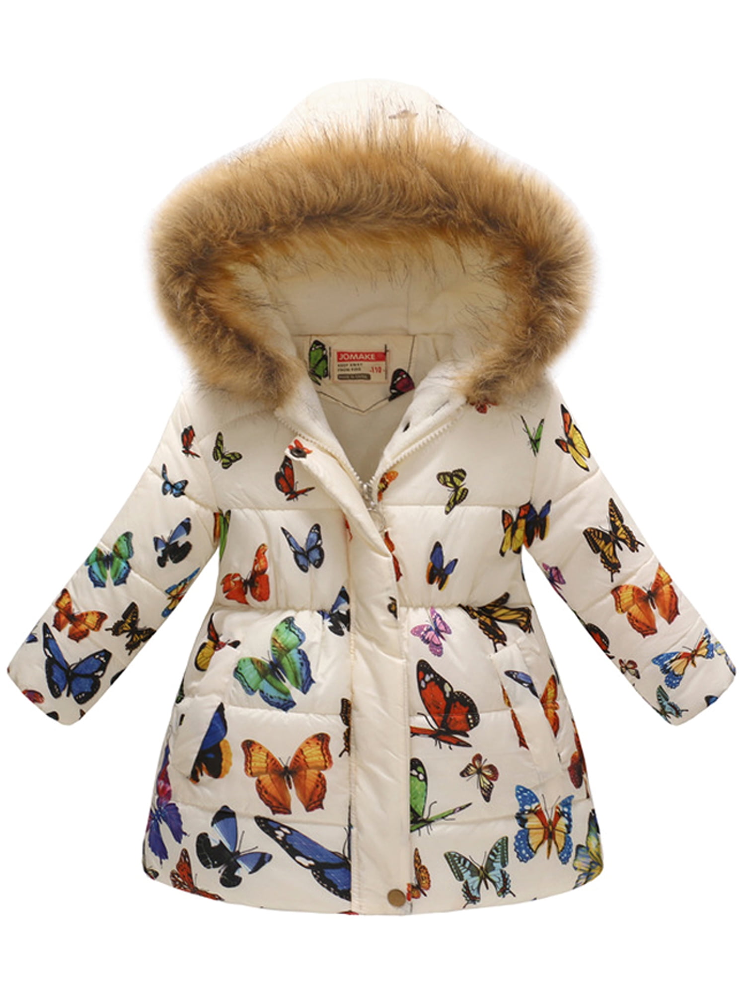 Kids Little Big Girls Winter Hooded Fur Collar Thick Denim Jacket Coat Outwear Blue, 7-8Years 