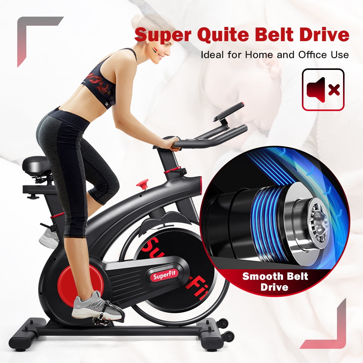 SuperFit Stationary Exercise Bike Silent Drive Bike