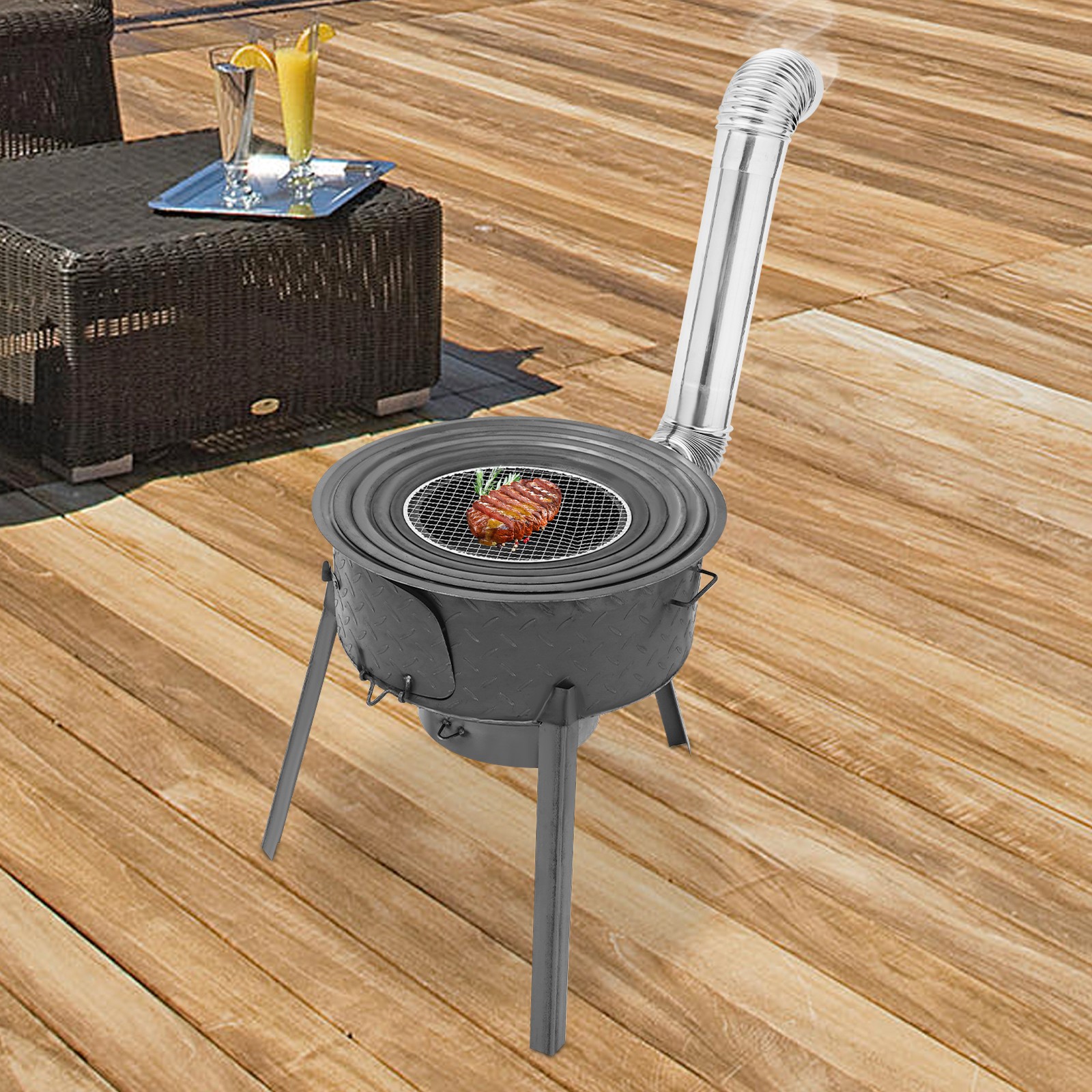 Multifunction Wood Burning Stove Portable Charcoal Stove Gray Camping Stove for Camping, Tent Heating