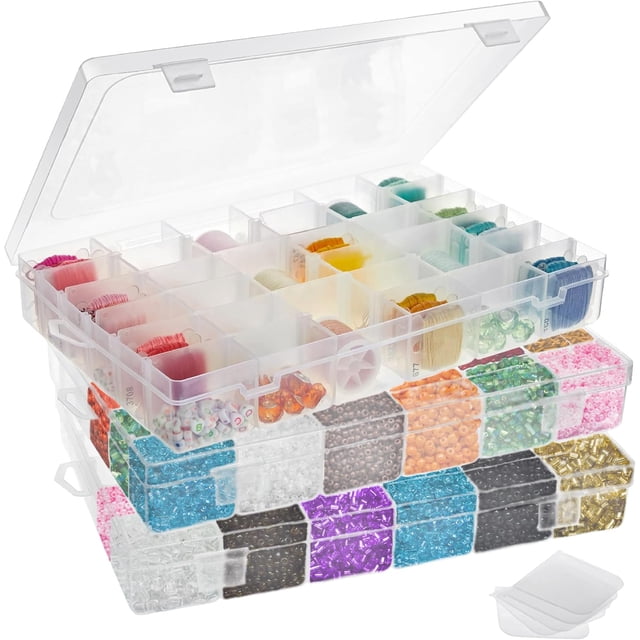 3 Pack Bead Storage Organizer Box with 36 Grids and Removable Dividers - Plastic Container Tray for Craft, Jewelry and Earrings