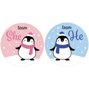 Penguin Gender Reveal Team He or She Stickers - Waddle It Be Party Favors - 40 Labels