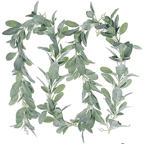 Tinsow 6.2 ft Artificial Lambs Ear Garland Lambs Ear Greenery Vine Flocked Leaf Garland Autumn Faux Vine Fall Boho Greenery and Leaves for Harvest Festival Farmhouse Mantle Home Decor