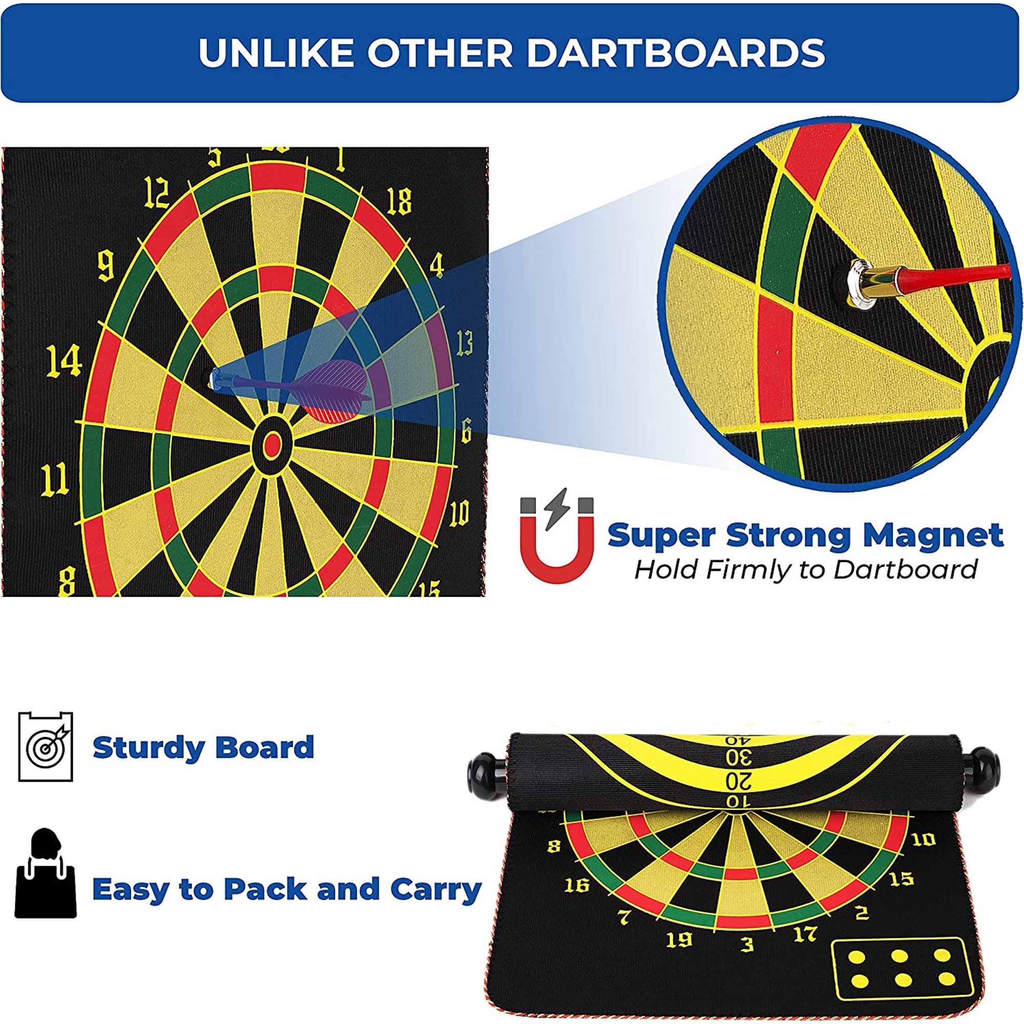 "Magnetic Dart Board, Happiwiz Safe Party Games Indoor Outdoor, Cool Toy Gifts for 5 6 7 8 9 10 11 12 13 Year Old Boy, Double-Sided, 9pcs Safe Darts, Easily Hangs Anywhere" - image 2 of 7