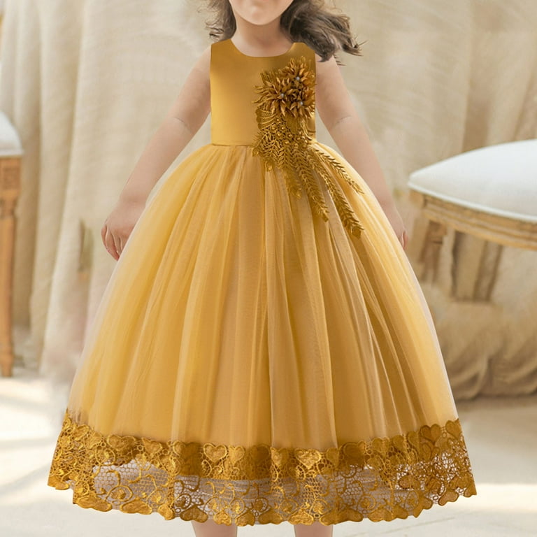 Zwiiyzr 5-16y Girls Spaghetti Strap Tulle Dress Sleeveless Long A Line Wedding Pageant Dresses Princess Wedding Ball Gown Yellow, Infant Girl's, Size: Zwiiyzr 5-16y Girls Spaghetti Strap Tulle Dress Sleeveless Long A Line Wedding Pageant Dresses Princess Wedding Ball Gown Yellow, Infant Girl's, Size: