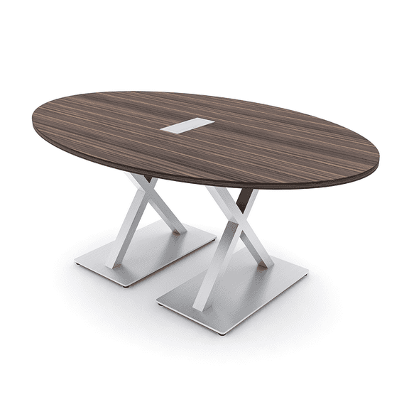 4 Person Oval Conference Table With X Bases Data And Electric Module