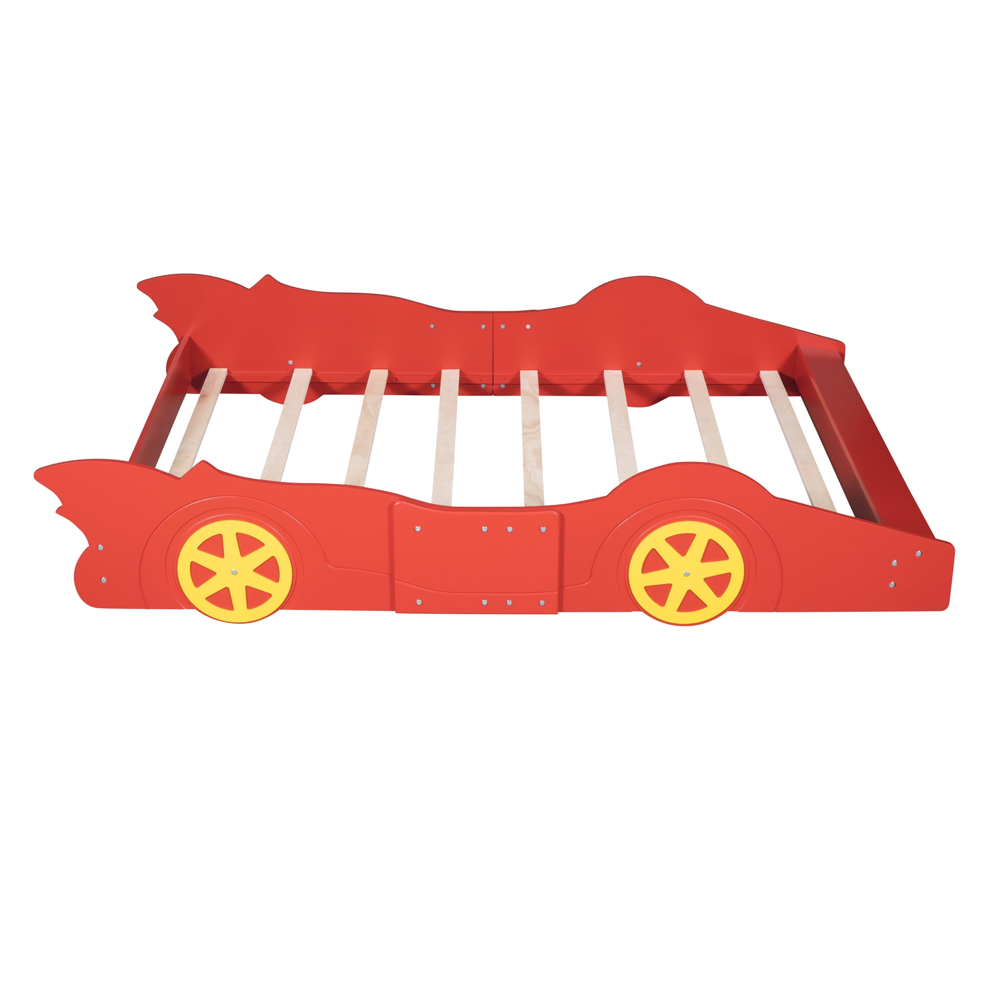 Miniyam Full Size Race Car Bed for Kids, Car-Shaped Design, Red