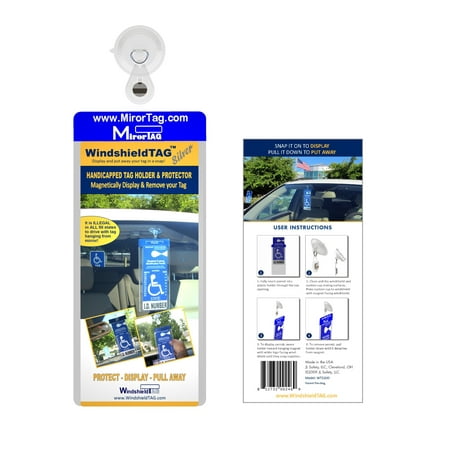 Safety Pin Charm Holder - WindshieldTag Silver by JL Safety- Handicap Placard Holder. Easily Display & Put Away your handicap tag. Fits Permit size up to 10