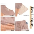 thumbnail image 6 of Fantaslook Color Block Two Piece Sets for Women Texture Crew Neck Short Sleeve Tops and Shorts Outfits Loungewear with Pocket, 6 of 8