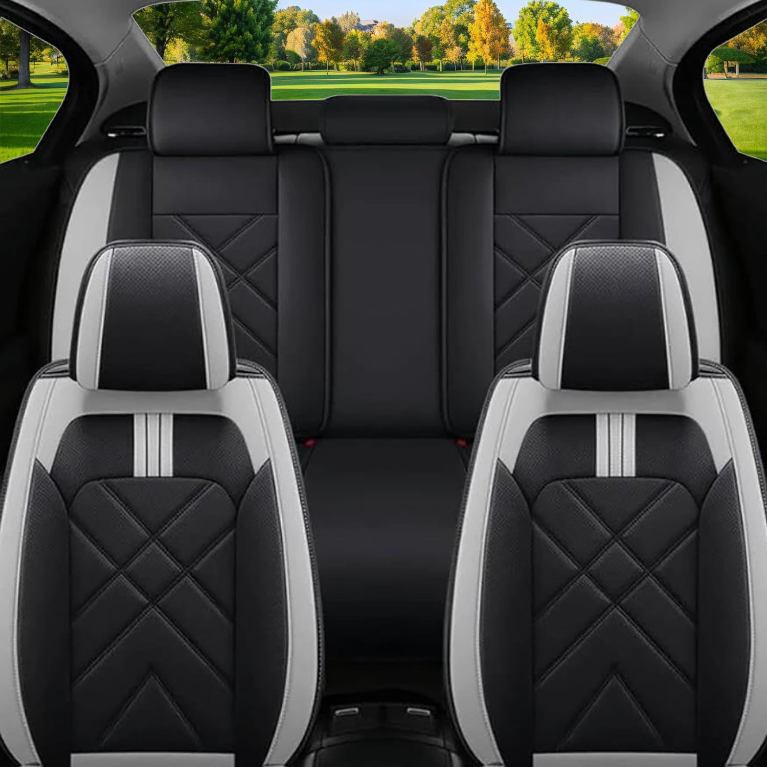 BaiCH Car Seat Covers, Breathable and Waterproof Faux Leather Automotive Seat Covers for Cars SUV Truck Sedan,Universal Anti-Slip Driver Seat Cover with Backrest (Full Seat, Black&Gray)
