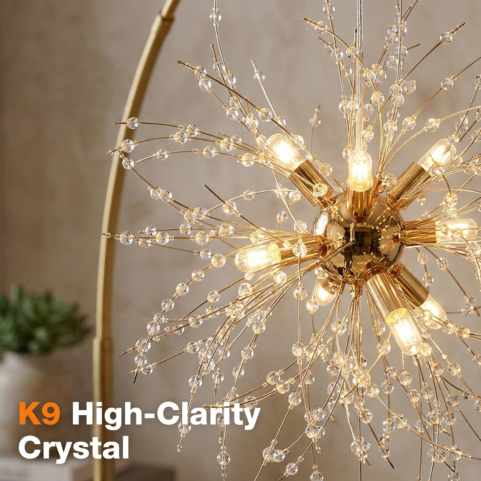 SERBASIC Crystal Floor Lamp for Living Room, Modern Standing Lamp with Heavy Duty Marble Base and Foot Switch, Tall Lamp with K9 Crystal for Bedroom Office