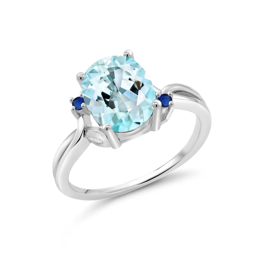 Gem Stone King - 3.04 Ct Oval Sky Blue Topaz Blue Created Sapphire 925