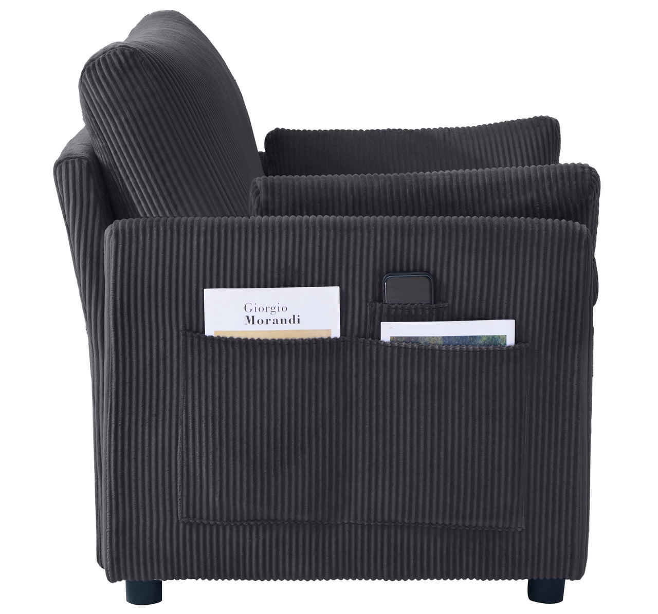 37.75"W Oversized Single Sofa, Corduroy Accent Reading Chair w/ Storage Pockets, Modern Upholstered Armchair w/ 2 Pillows