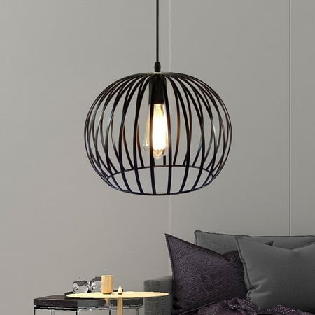 

Litfad Cage Metal Pendant Light Industrial 1-Light Ceiling Light in Satin Black for Living Room 14 Wide
