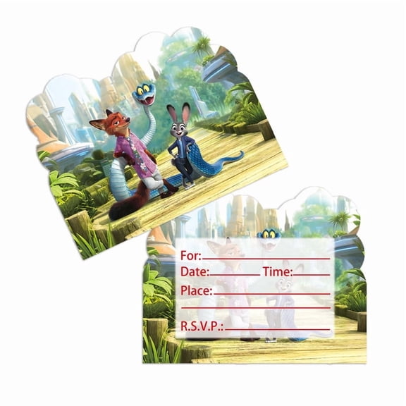 50PCS Invitations - Cute Cartoon Zootopia Fill-in-the-Blank Invitations - Cartoon Anime Themed Birthday Party Invitations, Party Supplies and Decorations