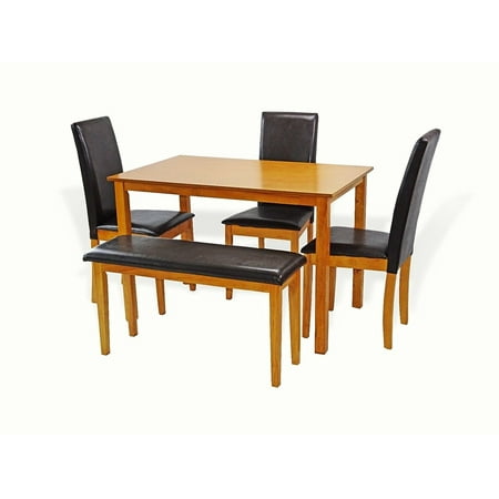 Maple Dining Table And Chairs - SK New Interiors Dining Kitchen Set of 5 Rectangular Classic Table 3 Side Fallabella Chairs and Stained Bench, Maple